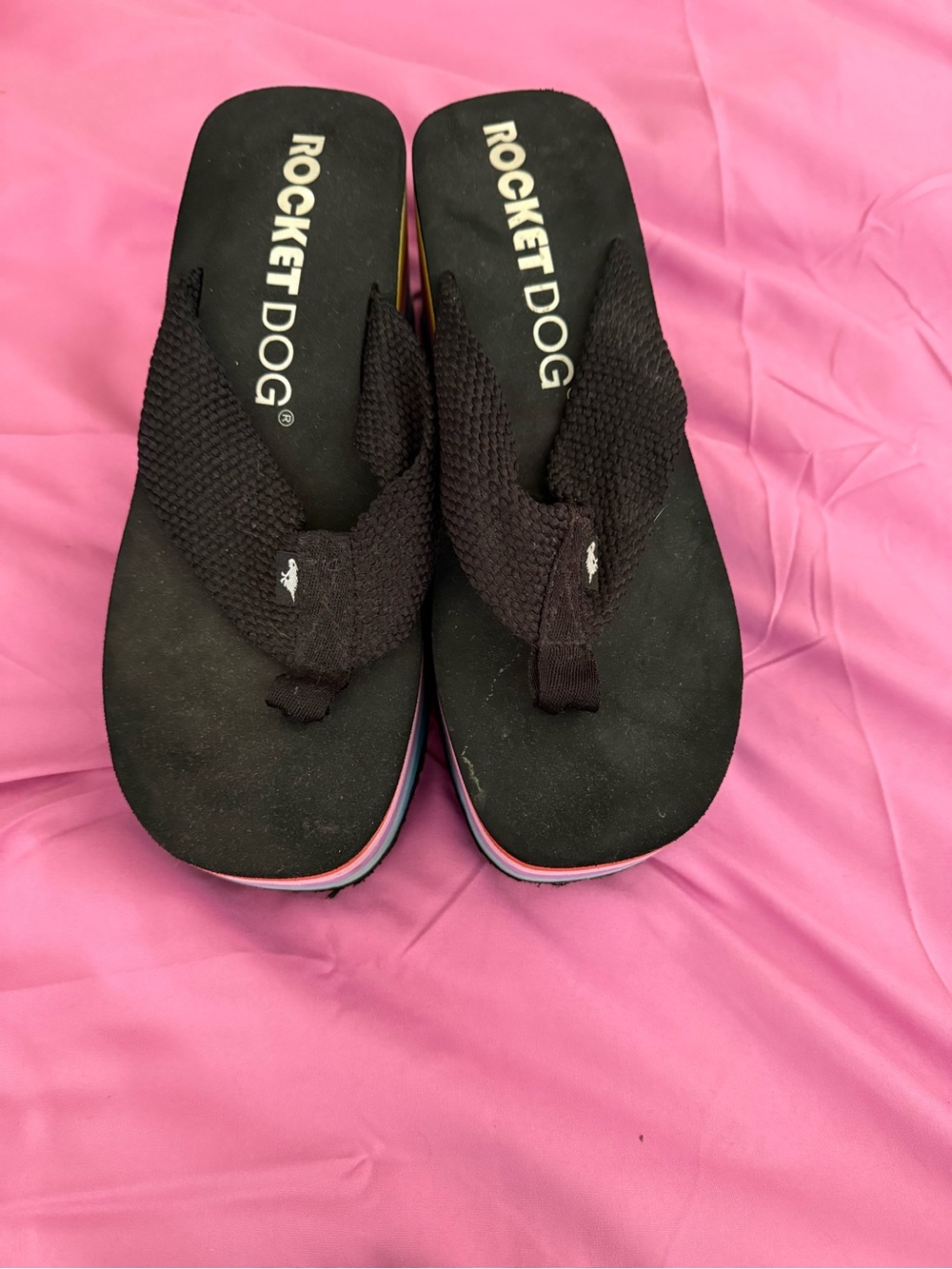 Rocket Dog Black Platform Sandal Flip Flops with Pink Accent